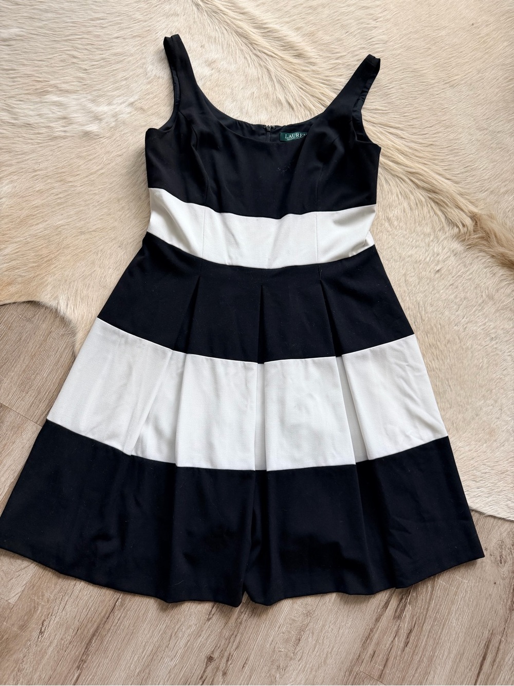 Ralph Lauren- Black & White Stripe Fit-and-Flare Dress